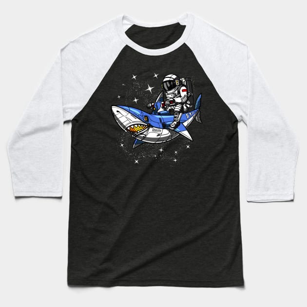 Space Astronaut Riding Shark Baseball T-Shirt by underheaven